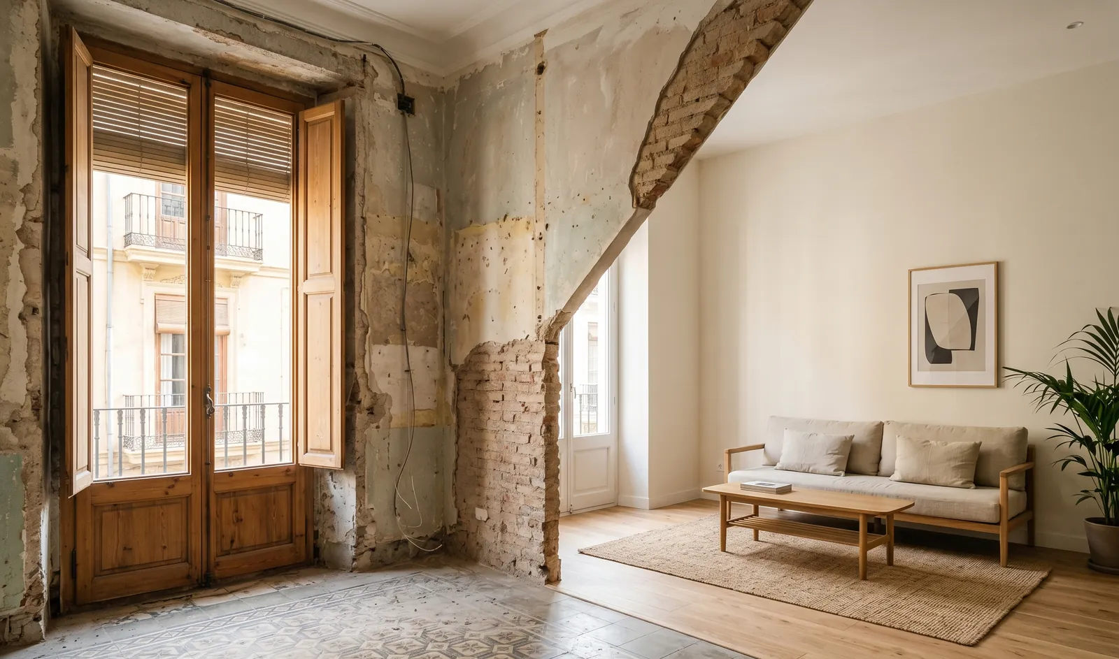 A dated Valencian apartment mid-renovation being transformed into a modern luxury interior